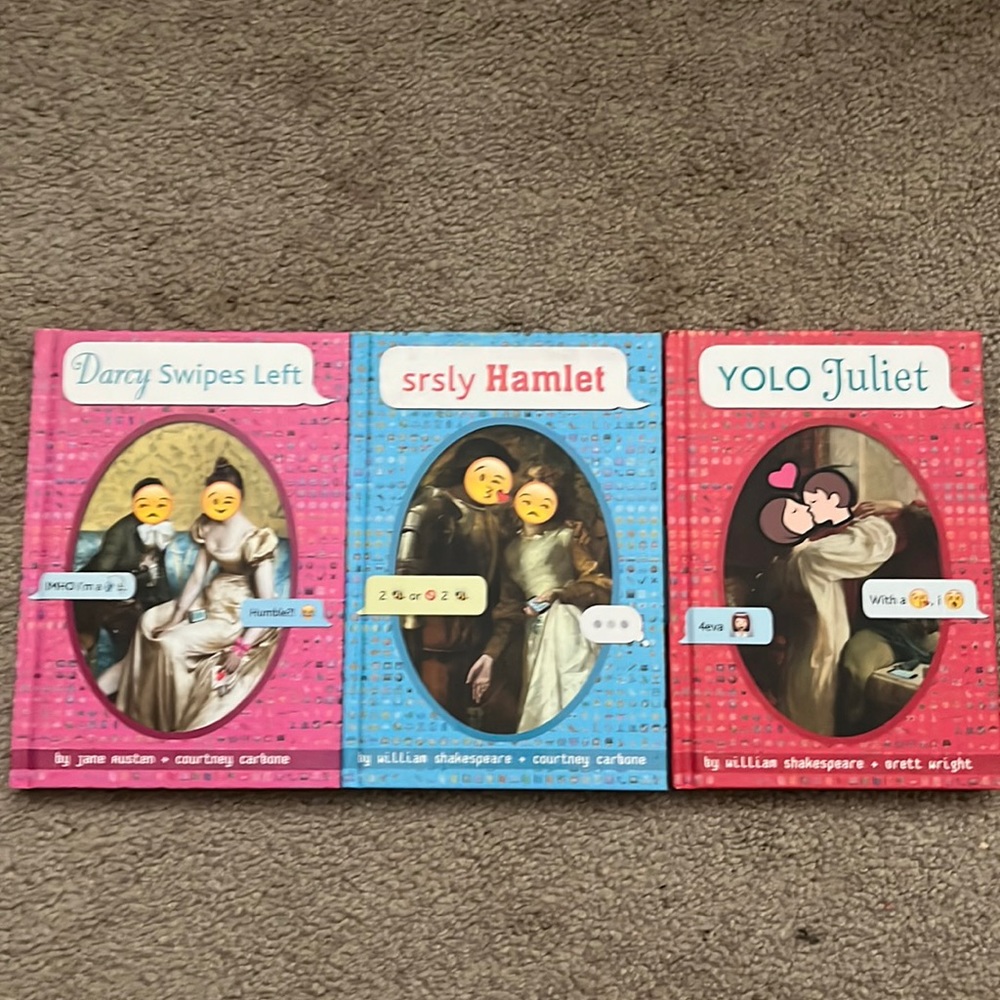 Lot of three OMG Classics. Darcy Swipes Left, srsly Hamlet, and YOLO Juliet